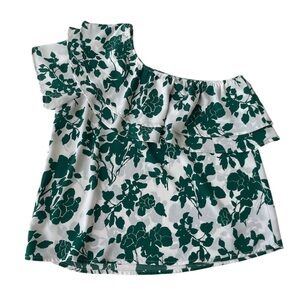 Jodifl Green White Floral One Shoulder Ruffle Blouse Top Size Medium Boutique